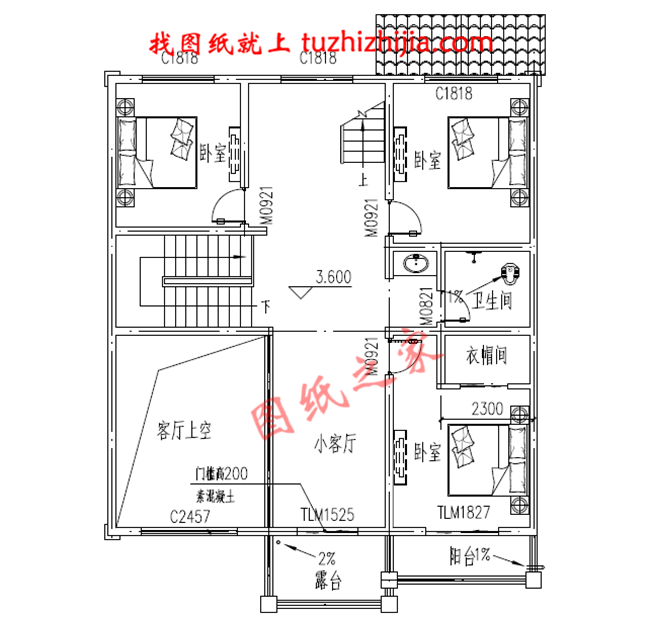 三層新農(nóng)村小別墅設(shè)計(jì)圖紙，占地120平米，客廳中空，帶大露臺