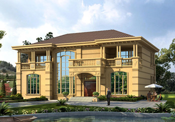 豪華二層別墅設計圖紙及別墅圖片，旋轉(zhuǎn)樓梯，內(nèi)設佛堂，大大落地窗