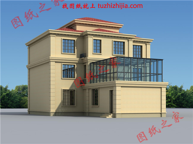 層自建房設計圖紙設計圖片,復式農村別墅,客廳中空,廚房獨立干凈衛生,帶陽光房