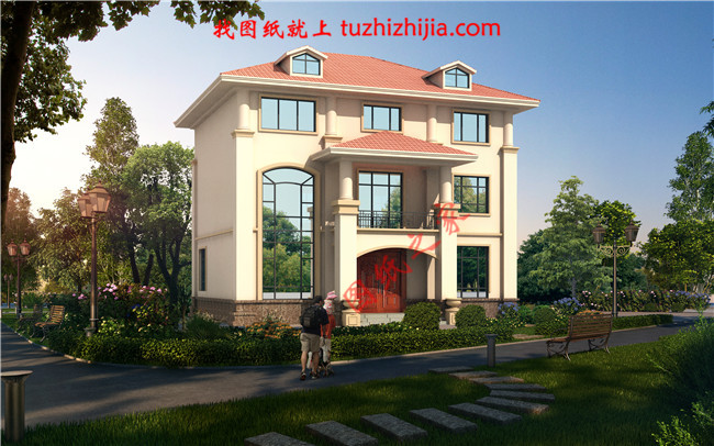 三層自建別墅設計圖紙,復式結構客廳中空極大的增加了客廳的開闊度