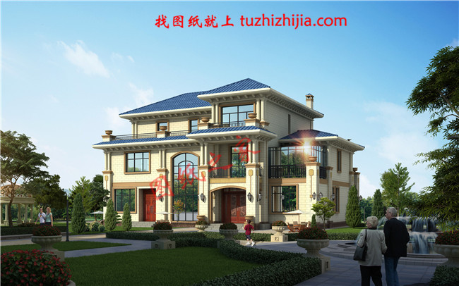 歐式三層別墅設計圖紙，本套圖紙為設計師新設計的作品，包含兩個相互獨立的兩個大小不同的戶型，可以與父母同住