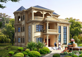 高端大氣三層歐式別墅設計圖，客廳中空，旋轉樓梯