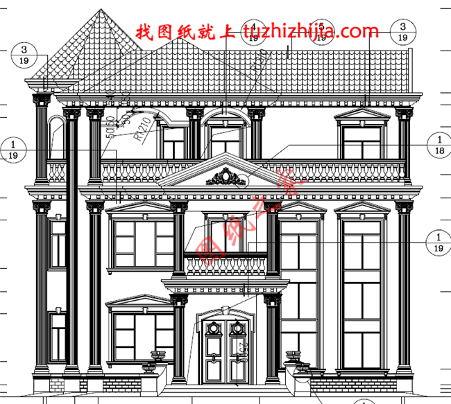 高端大氣三層歐式別墅設計圖紙，客廳中空，旋轉樓梯增加室內的高級感