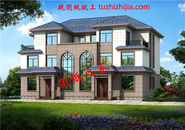 2018最新兄弟雙拼別墅設計圖紙,單戶130平米左右,經典的簡歐式風格