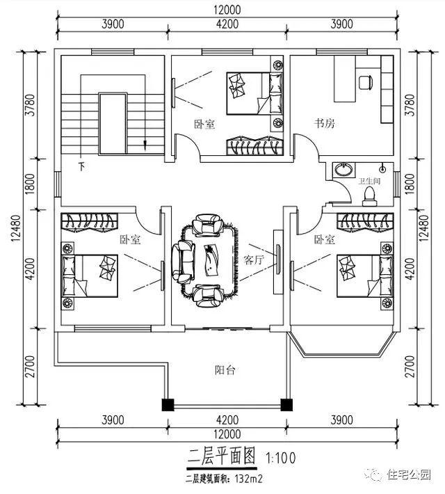 12x12.5米戶型方正的農村自建別墅圖，看起來真大氣