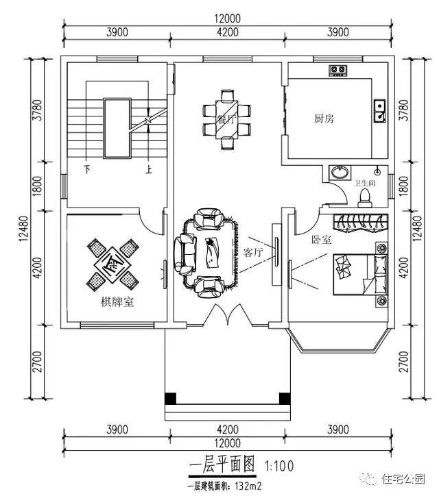 12x12.5米戶型方正的農村自建別墅圖，看起來真大氣