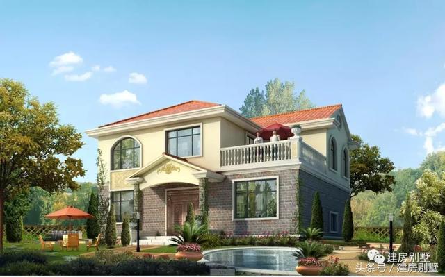 實用、簡約的二層樓房設(shè)計方案圖，帶露臺