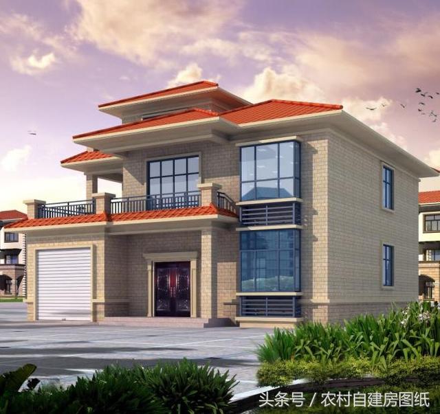 13×12米二層農(nóng)村小別墅設(shè)計圖，帶車庫