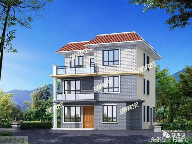 平頂帶挑空客廳三層別墅設計圖，110平宅基地首選