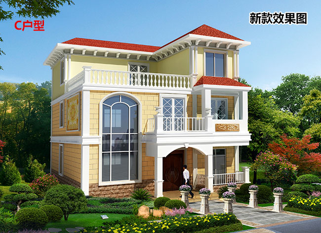 115平旋轉樓梯三層復式別墅房屋設計圖，含外觀效果圖