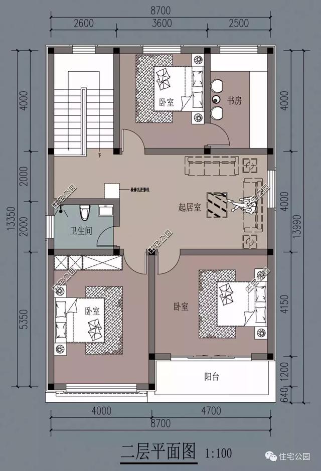 8米開間自建二層小住宅設計圖，麻雀雖小，五臟俱全
