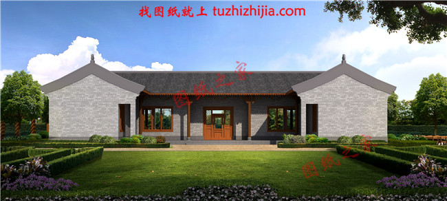 一層三合院自建房屋圖紙,外觀不僅古樸洋氣,而且戶型實用