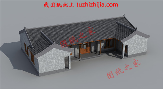 一層三合院自建房屋圖紙,外觀不僅古樸洋氣,而且戶型實用