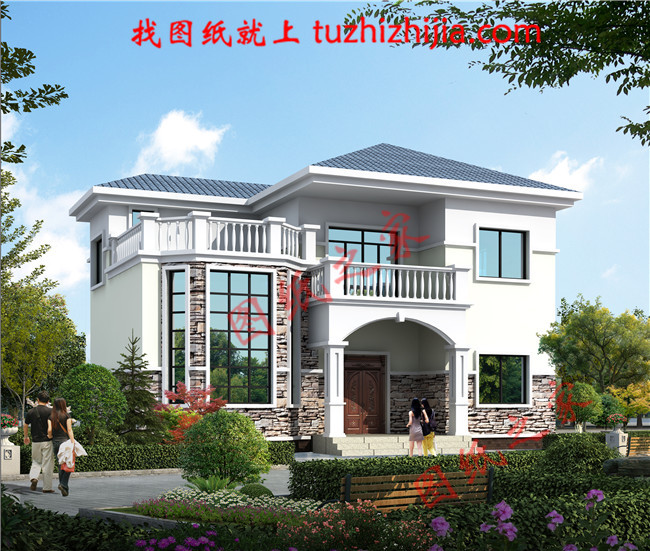 經典二層100平米左右新農村房屋設計圖紙及效果圖,客廳中空,造價20萬