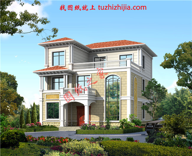 歐式大氣三層小別墅設計圖紙,外觀、造型大方,色彩明快