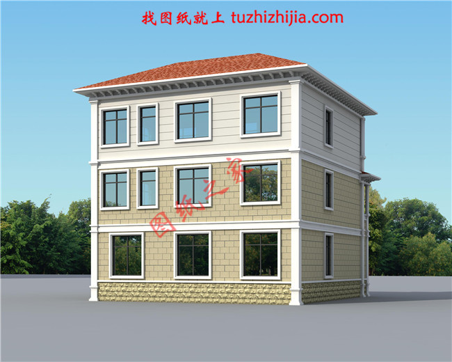 歐式大氣三層小別墅設計圖紙,外觀、造型大方,色彩明快