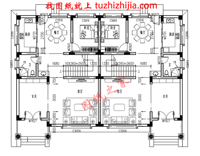 農村簡單雙拼小戶型，簡單適用，客廳中空，占地210平方米