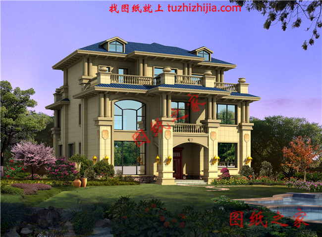 三間三層房子設(shè)計圖，高端三層樓房設(shè)計圖，三層兩個大露臺