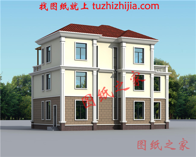 農村4間3層樓房設計圖，帶車庫，挑空客廳，坡屋頂