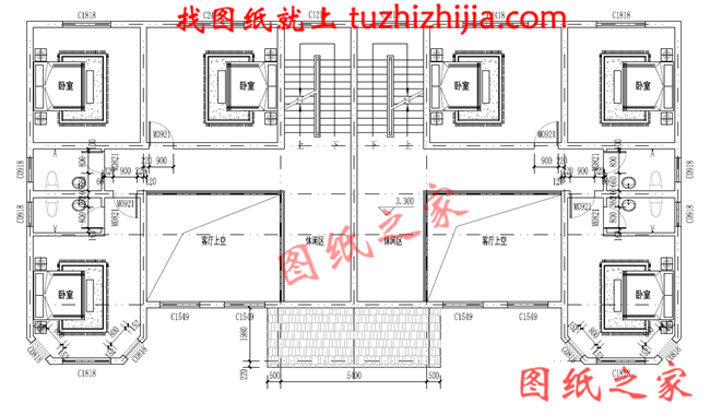 農村二層半雙拼別墅設計圖，客廳中空，帶大露臺
