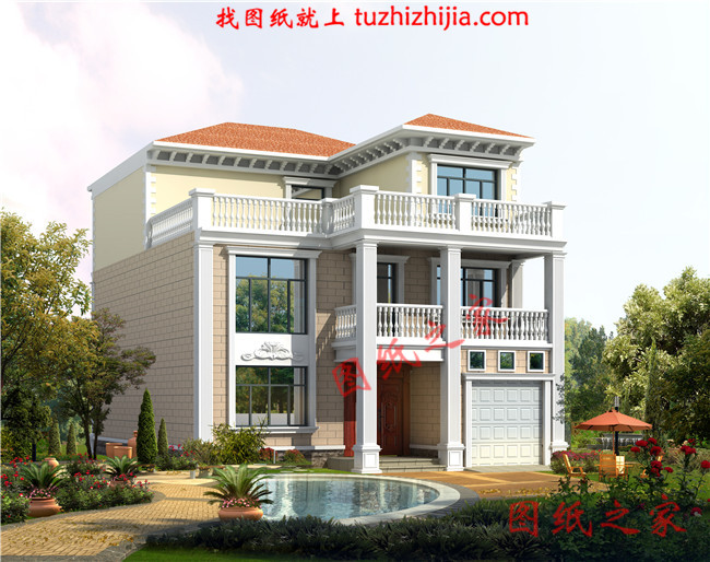 新農(nóng)村三層樓房設(shè)計圖，占地90平米，帶車庫，帶大露臺