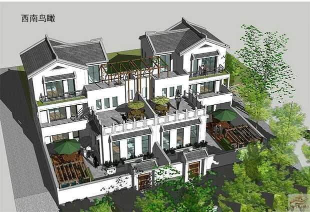 中式兄弟倆雙拼別墅設計方案圖，經典中的經典