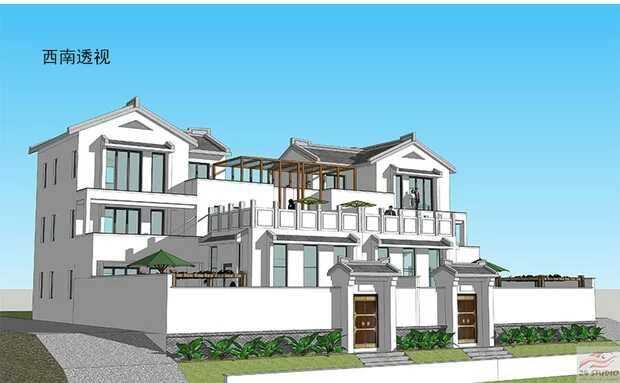 中式兄弟倆雙拼別墅設計方案圖，經典中的經典