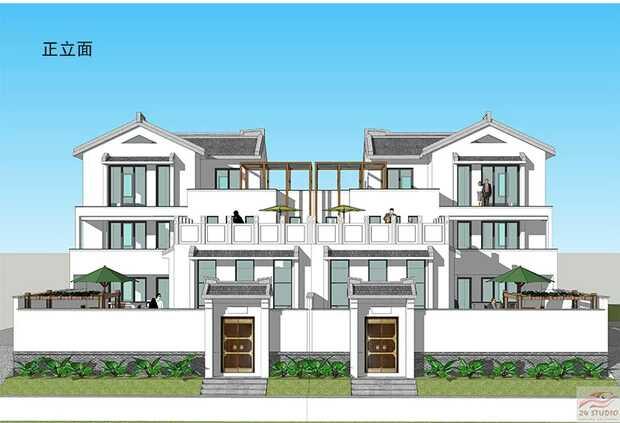 中式兄弟倆雙拼別墅設計方案圖，經典中的經典