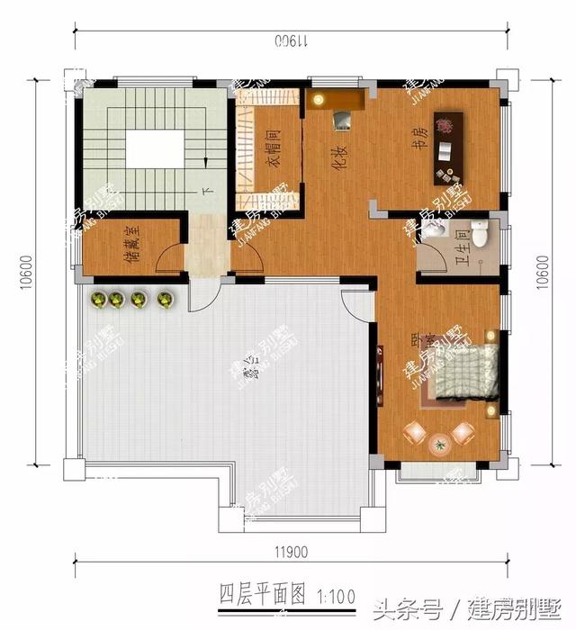 平屋頂四層農村房屋設計方案圖，旺財的戶型