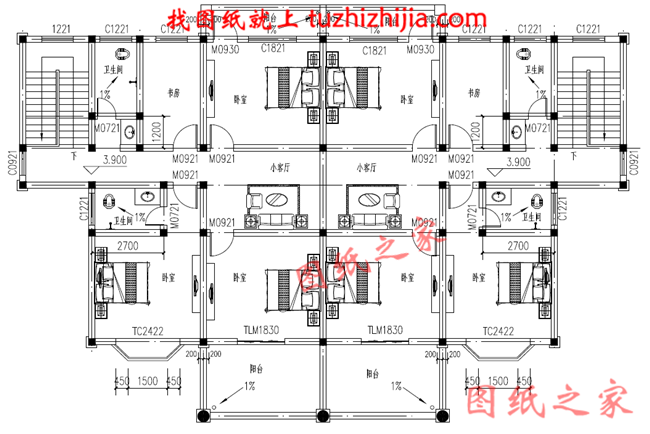 鄉村兄弟二層雙拼別墅設計圖，單戶120平米左右，戶型合理