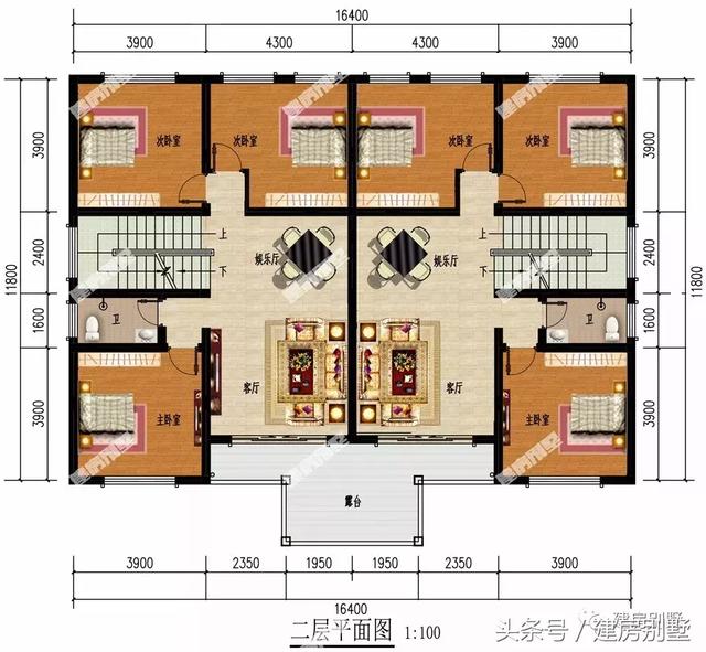 16*12米二層雙拼別墅設計圖，建好保證很有面子