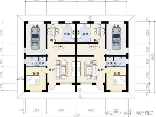 2款帶庭院的雙拼農村自建房戶型圖，小宅基地可以看看