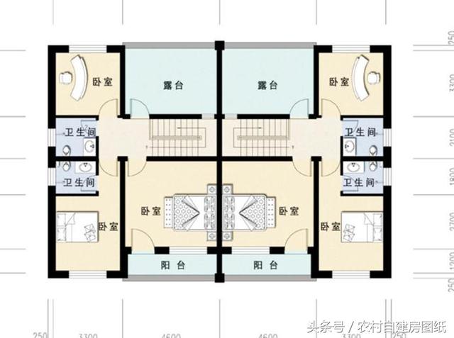 2款帶庭院的雙拼農村自建房戶型圖，小宅基地可以看看