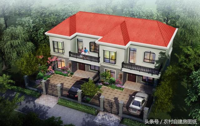 2款帶庭院的雙拼農村自建房戶型圖，小宅基地可以看看