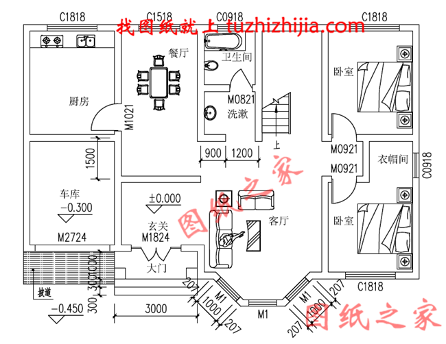 簡潔大氣140平方三層房子設計圖,帶車庫