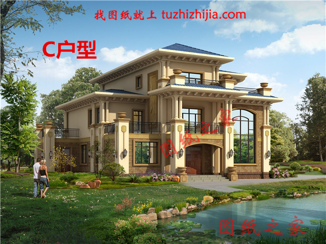 豪華農(nóng)村帶露臺三層樓房別墅設(shè)計圖紙,占地200平方米左右