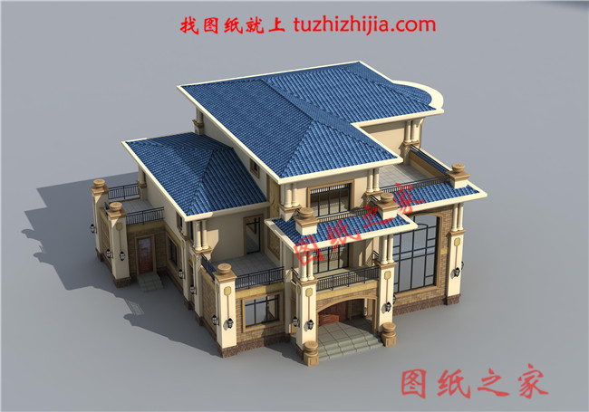 豪華農(nóng)村帶露臺三層樓房別墅設(shè)計圖紙,占地200平方米左右