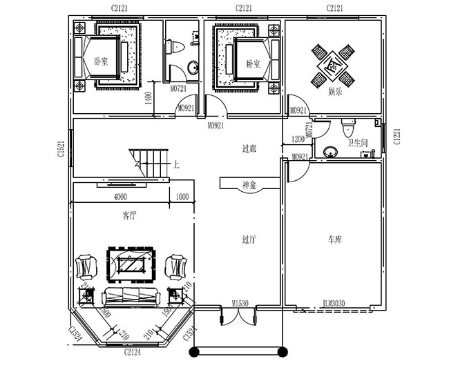 帶車庫三間復(fù)式三層樓房設(shè)計(jì)圖,外觀精致、大方