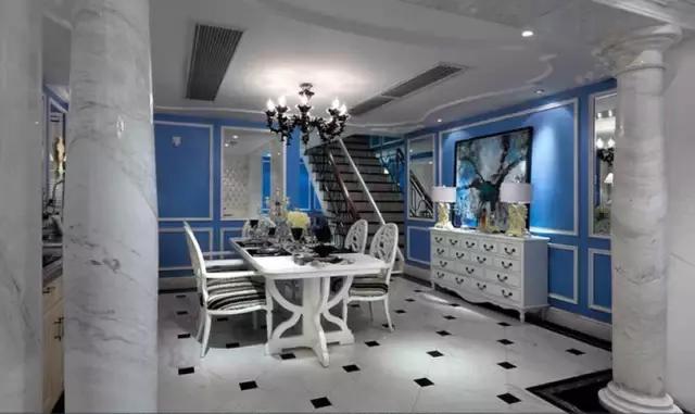 300平歐式藍(lán)調(diào)別墅裝修案例實(shí)拍，浪漫唯美