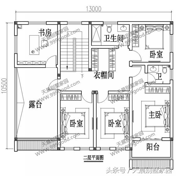 13X10.5米徽派二層別墅設計方案，中式風格