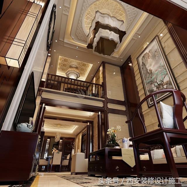 別墅豪華高端中式風格裝修實景照片圖，大氣