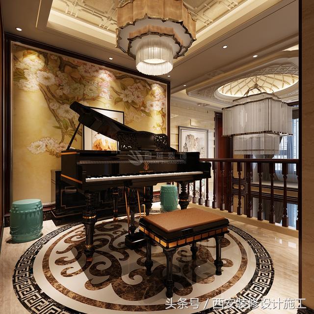 別墅豪華高端中式風格裝修實景照片圖，大氣