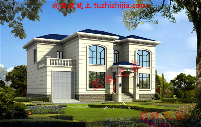 簡單大方四間二層小樓房設計圖，帶車庫，帶大露臺