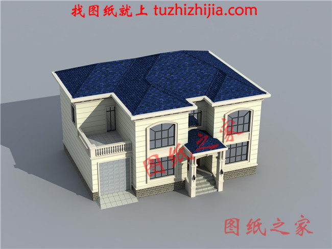 簡單大方四間二層小樓房設計圖，帶車庫，帶大露臺