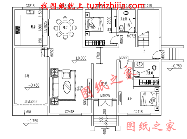 簡單大方四間二層小樓房設計圖，帶車庫，帶大露臺