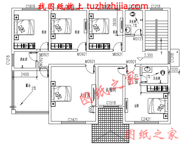 簡單大方四間二層小樓房設計圖，帶車庫，帶大露臺