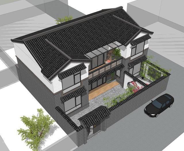 二層帶庭院中式別墅設計方案，喜歡中式建筑的收藏吧