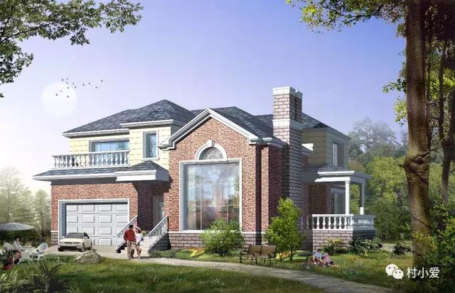 16x16m二層歐式小別墅方案圖，大落地窗+挑空客廳