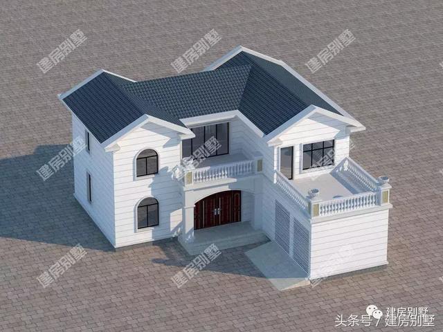 帶雙車庫(kù)的兩層別墅設(shè)計(jì)方案圖，符合一家兩輛車的需求