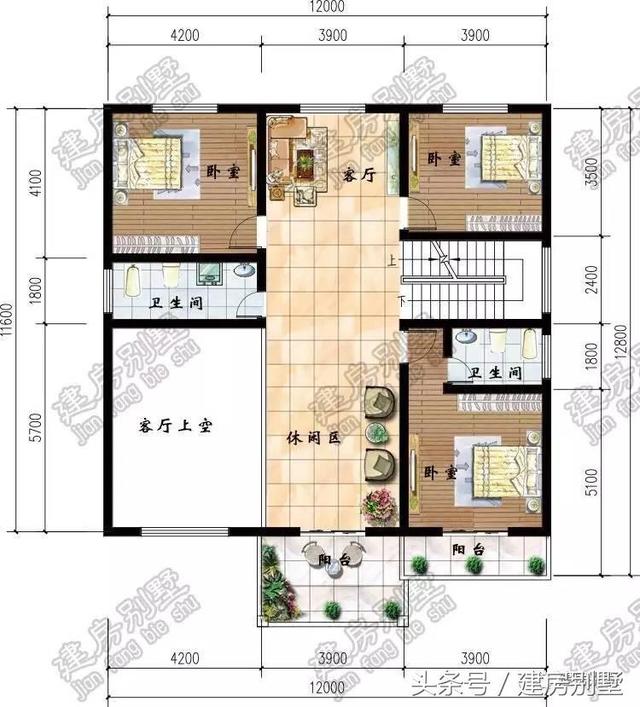 12米x12.8米三層別墅圖紙，還沒建就跟姐姐搶二樓主臥室了